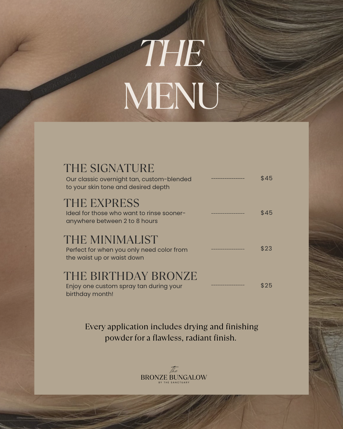 Bronze Bungalow - Service Menu